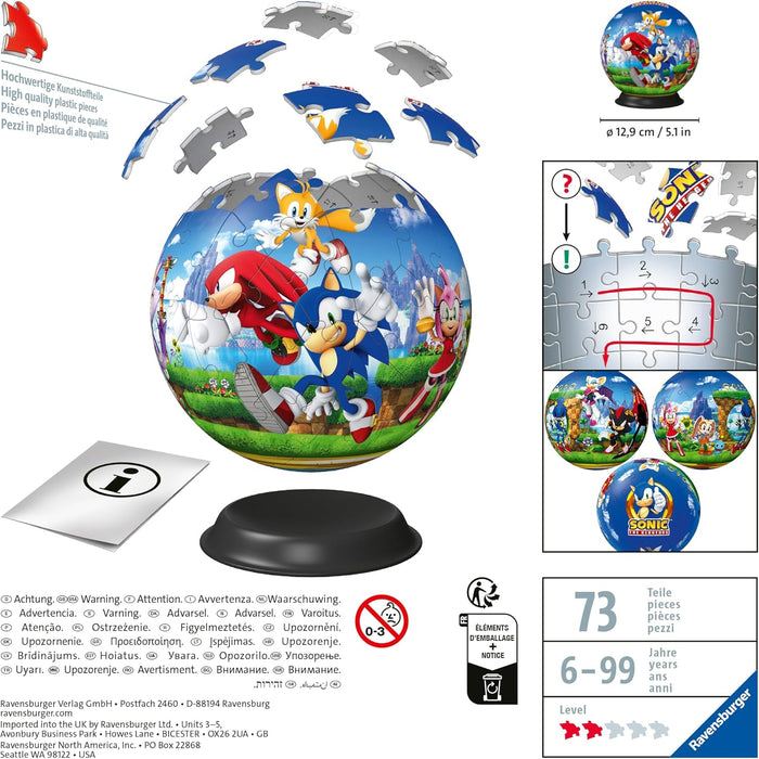 Ravensburger Sonic The Hedgehog Hedghog - 3D Puzzles for Kids Age 6 Years Up - 72 Pieces - No Glue Required