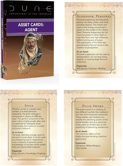 Dune: Asset Cards - Agent Expansion Deck - Dune Adventures in The Imperium, 56 Cards RPG Expansion, Accessory Pack, Each Card Details an Individual Asset, Role-Playing Game