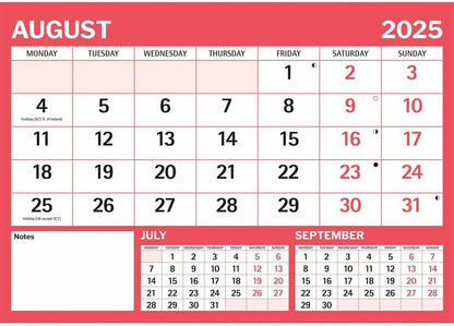 Red & Black Large Boldtype Landscape A4 Calendar 2025
