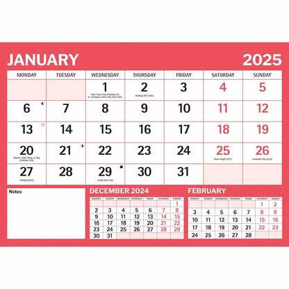 Red & Black Large Boldtype Landscape A4 Calendar 2025