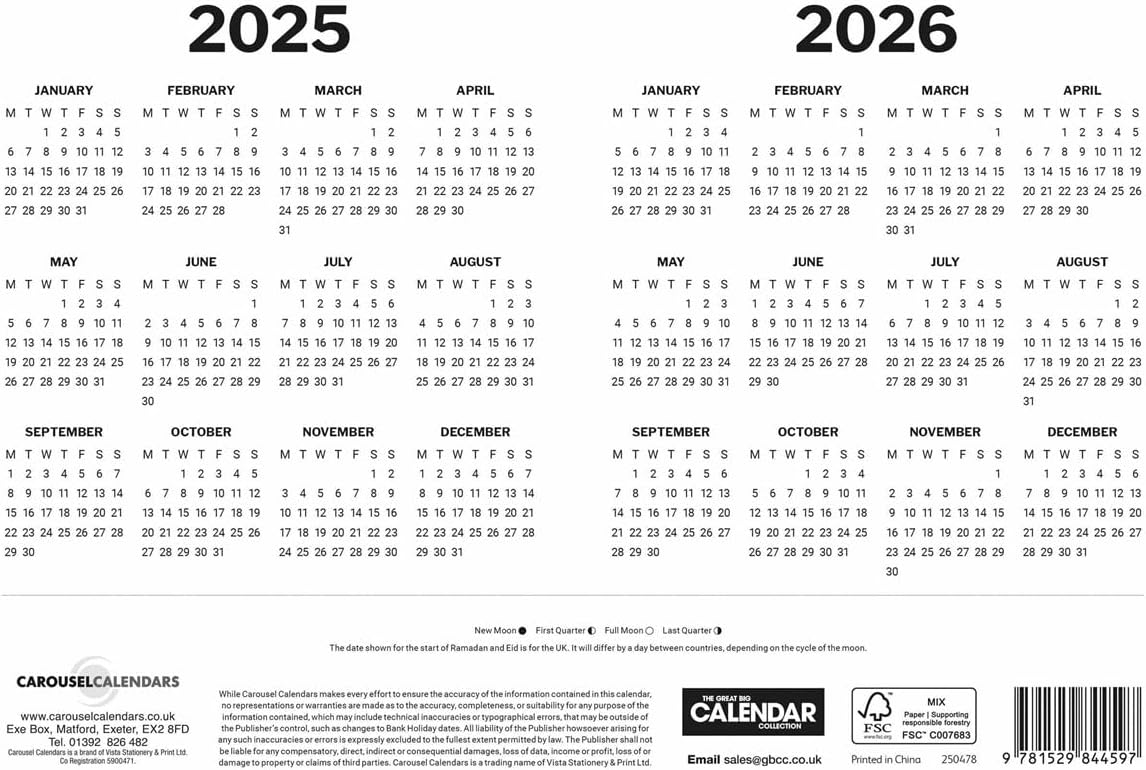 Red & Black Large Boldtype Landscape A4 Calendar 2025