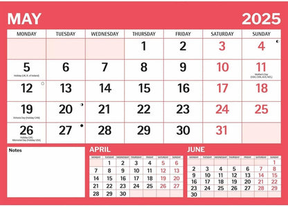 Red & Black Large Boldtype Landscape A4 Calendar 2025