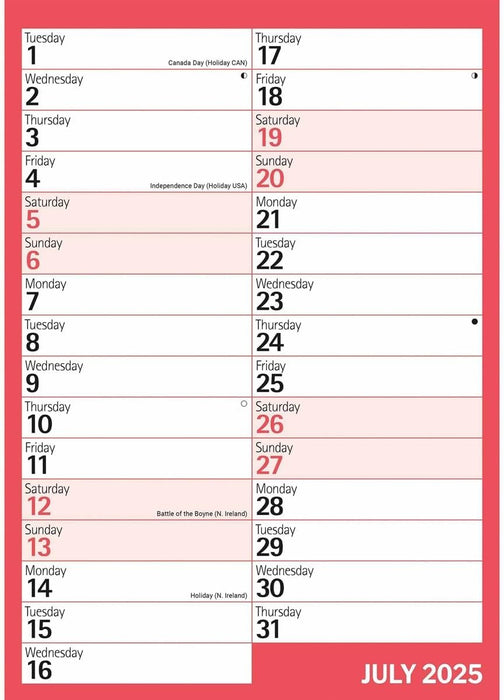 Red & Black Monthly Engagement Portrait A4 Calendar 2025