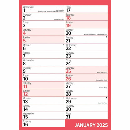 Red & Black Monthly Engagement Portrait A4 Calendar 2025