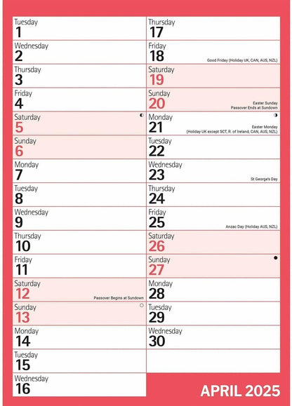 Red & Black Monthly Engagement Portrait A4 Calendar 2025