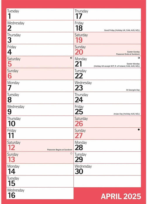 Red & Black Monthly Engagement Portrait A4 Calendar 2025