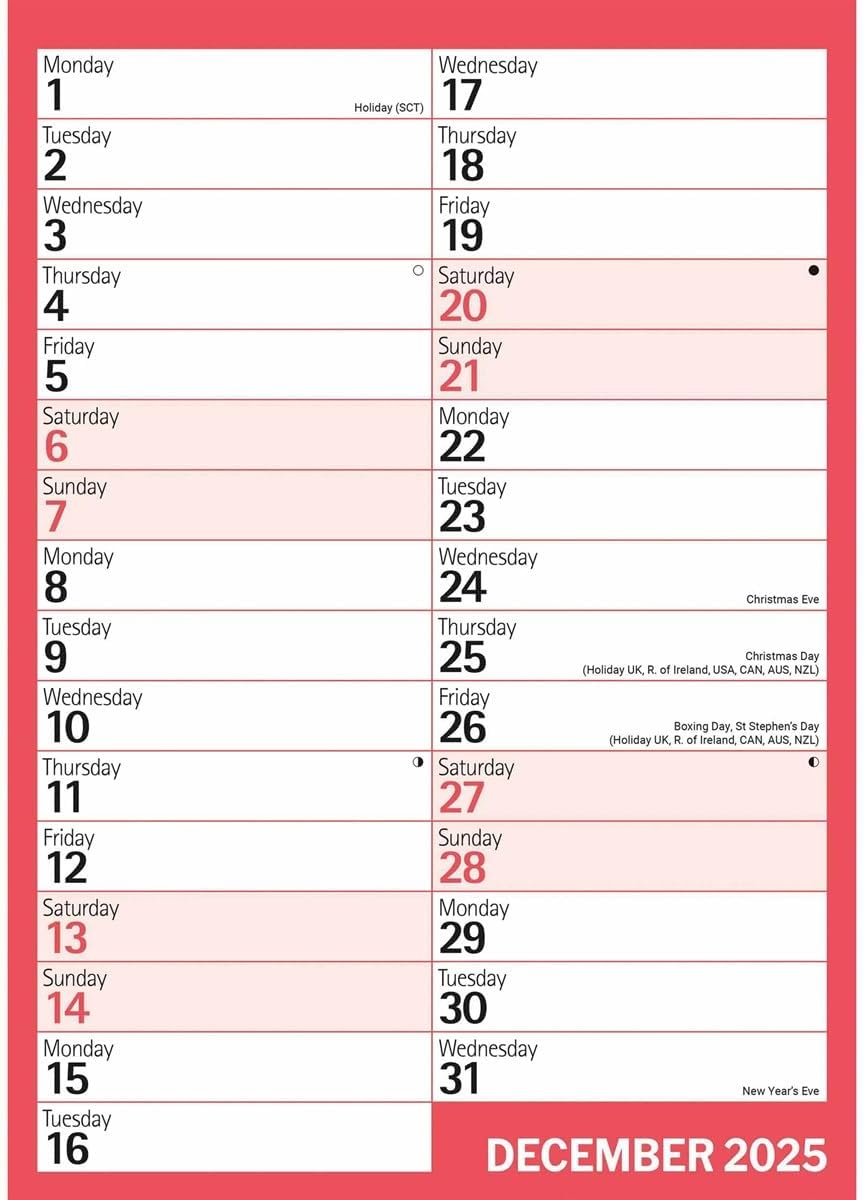 Red & Black Monthly Engagement Portrait A4 Calendar 2025