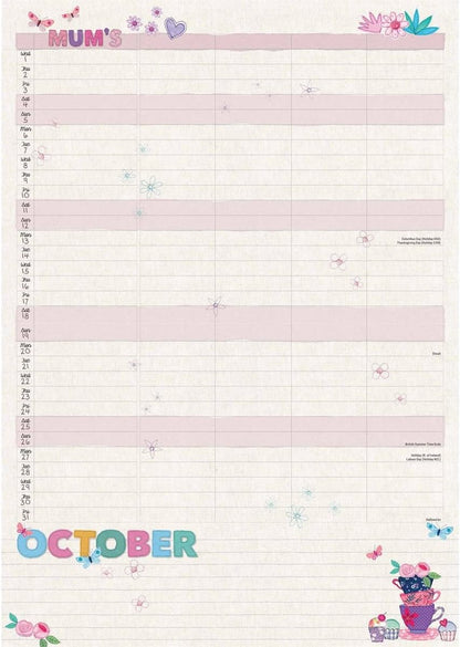 Mums Fabric & Buttons (Month To View) A4 Planner 2025 (PFP)
