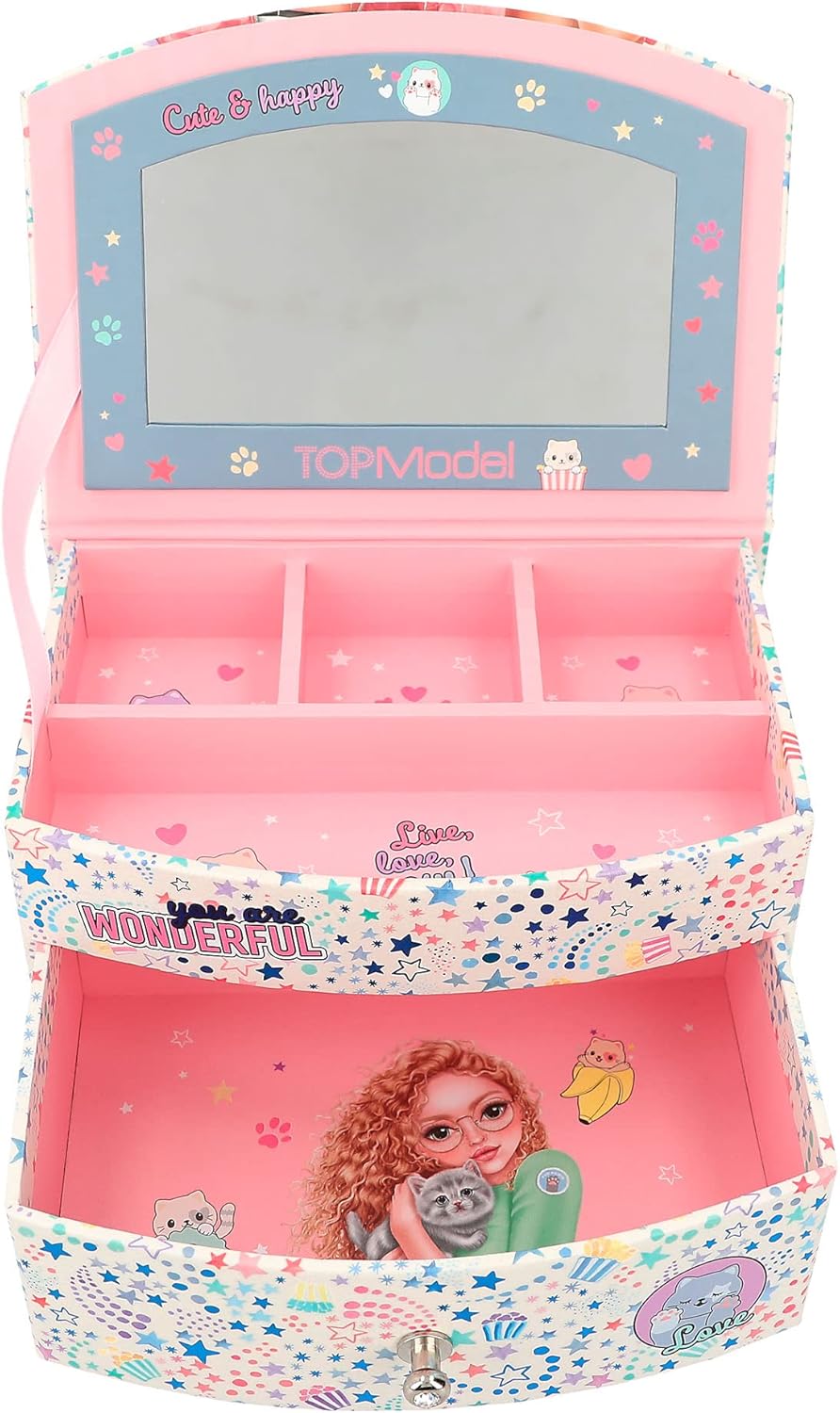 Depesche 12436 TOPModel Cutie Star Small Pink Jewellery Box with Mirror and Hinged Lid
