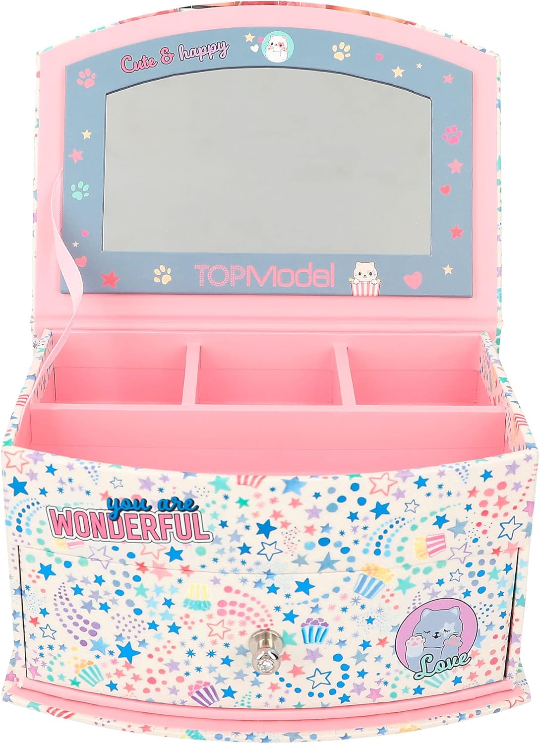 Depesche 12436 TOPModel Cutie Star Small Pink Jewellery Box with Mirror and Hinged Lid