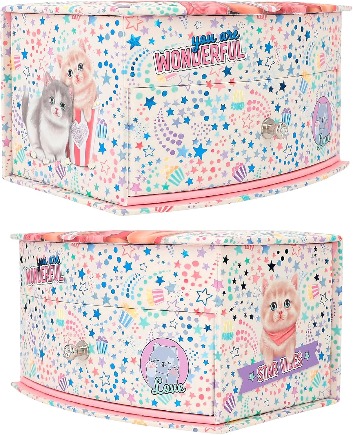 Depesche 12436 TOPModel Cutie Star Small Pink Jewellery Box with Mirror and Hinged Lid