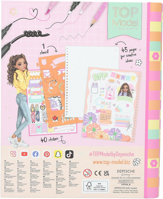 Depesche TOPModel 12716 TOPModel My Journal - Pink Pattern Notebook - Ring Binder for Journaling - Includes Pens, Stickers and ECC, Multicoloured