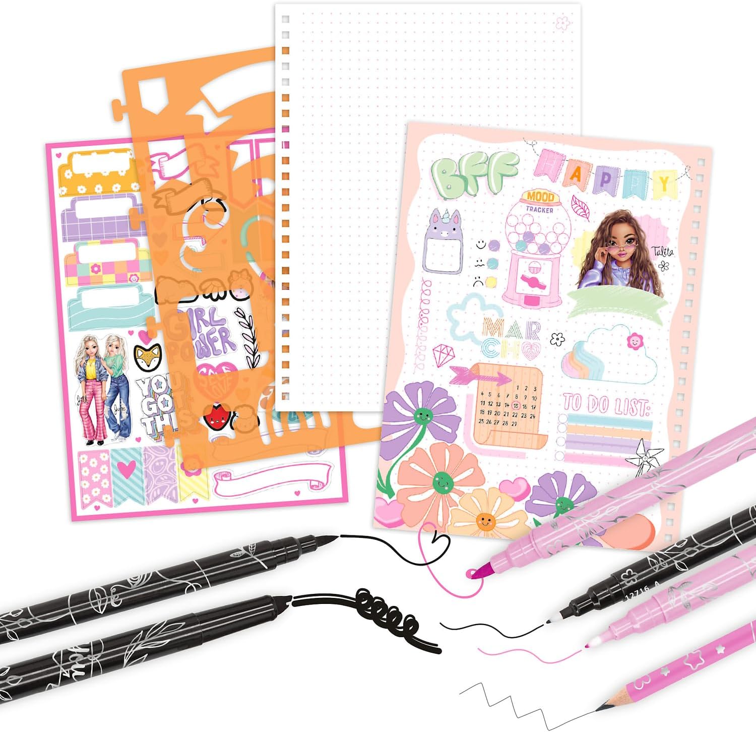 Depesche TOPModel 12716 TOPModel My Journal - Pink Pattern Notebook - Ring Binder for Journaling - Includes Pens, Stickers and ECC, Multicoloured