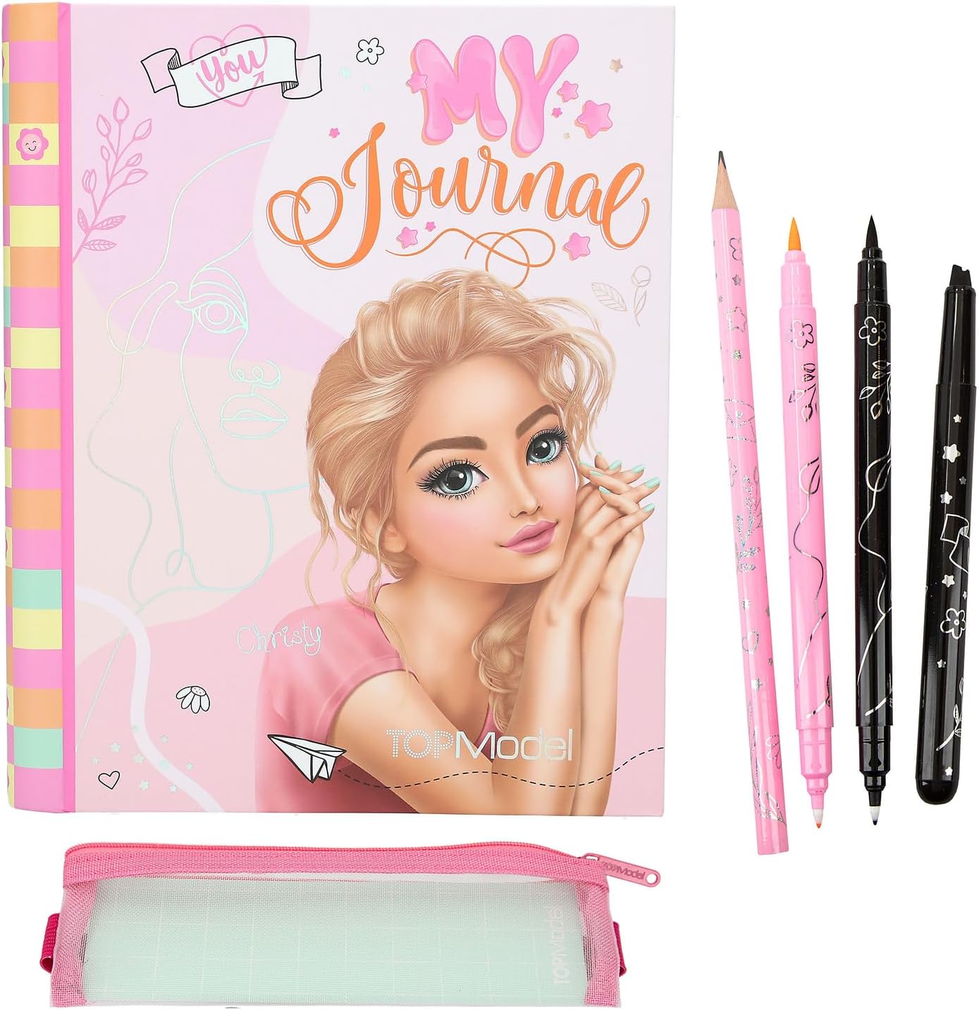 Depesche TOPModel 12716 TOPModel My Journal - Pink Pattern Notebook - Ring Binder for Journaling - Includes Pens, Stickers and ECC, Multicoloured