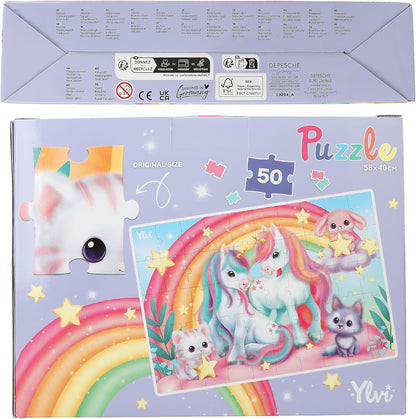 Depesche 13204 Ylvi 50-Piece Puzzle with Detailed Unicorn Design, Approximately 58 x 40 cm, in Cardboard Case with Carry Handle, Multicoloured, One Size