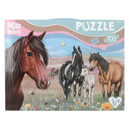 Depesche 13205 Miss Melody 100-Piece Jigsaw Puzzle with Detailed Horse Design, Size Approx. 58 x 40 cm, in Cardboard Box with Carry Handle, Multicoloured, One Size