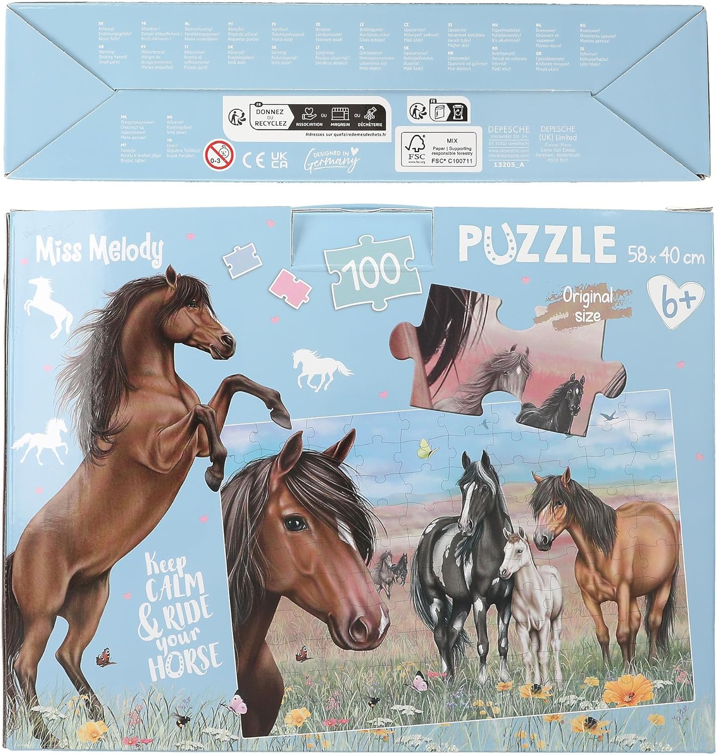 Depesche 13205 Miss Melody 100-Piece Jigsaw Puzzle with Detailed Horse Design, Size Approx. 58 x 40 cm, in Cardboard Box with Carry Handle, Multicoloured, One Size