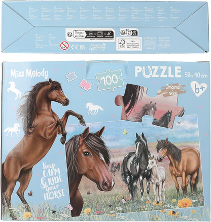 Depesche 13205 Miss Melody 100-Piece Jigsaw Puzzle with Detailed Horse Design, Size Approx. 58 x 40 cm, in Cardboard Box with Carry Handle, Multicoloured, One Size