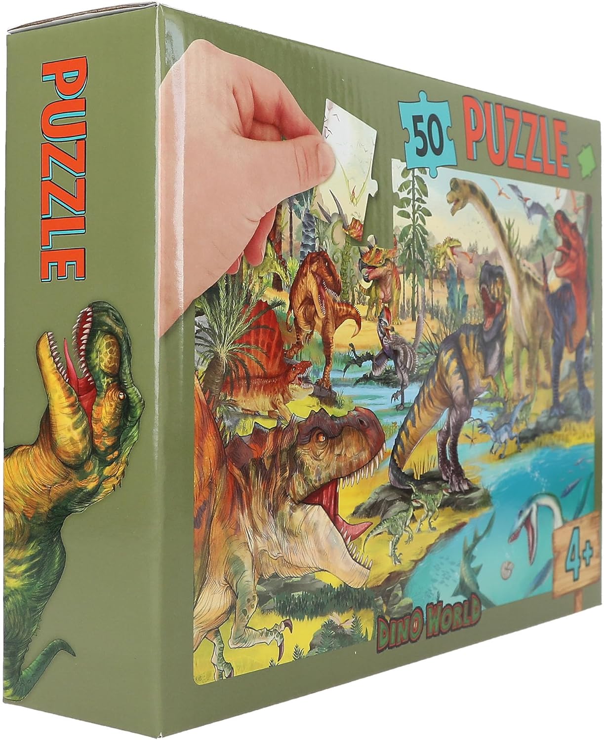 Depesche 13206 Dino World - Puzzle 50 Teile, mit detailliertem Dinosaurier Motiv, ausgelegt ca. 58 x 40 cm, im Karton-Koffer mit Tragegriff