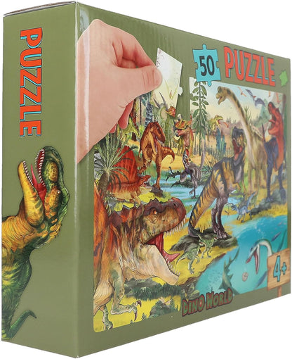 Depesche 13206 Dino World - Puzzle 50 Teile, mit detailliertem Dinosaurier Motiv, ausgelegt ca. 58 x 40 cm, im Karton-Koffer mit Tragegriff