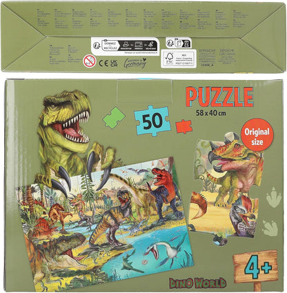 Depesche 13206 Dino World - Puzzle 50 Teile, mit detailliertem Dinosaurier Motiv, ausgelegt ca. 58 x 40 cm, im Karton-Koffer mit Tragegriff
