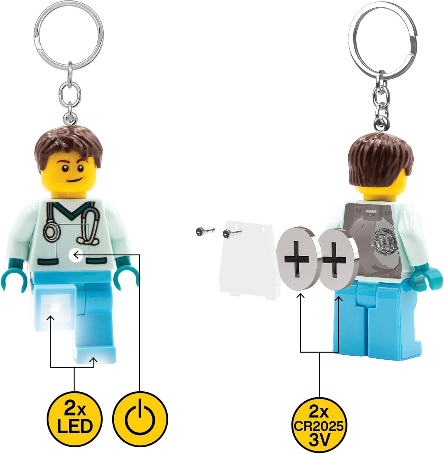 LEGO Minifiguren Schlüsselanhänger Licht – Krankenschwester – 7,6 cm große Figur (KE194H), Weiss/opulenter Garten, Large - 3 inches tall