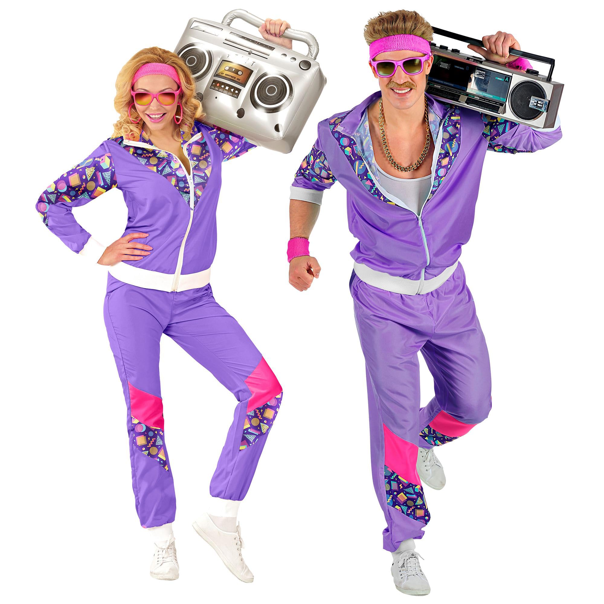 Widmann - Kostüm 80er Jahre Trainingsanzug, Jacke und Hose, Assi Anzug, Proll Anzug, Retrostyle, Bad Taste Party, 80ties, Karneval S Single