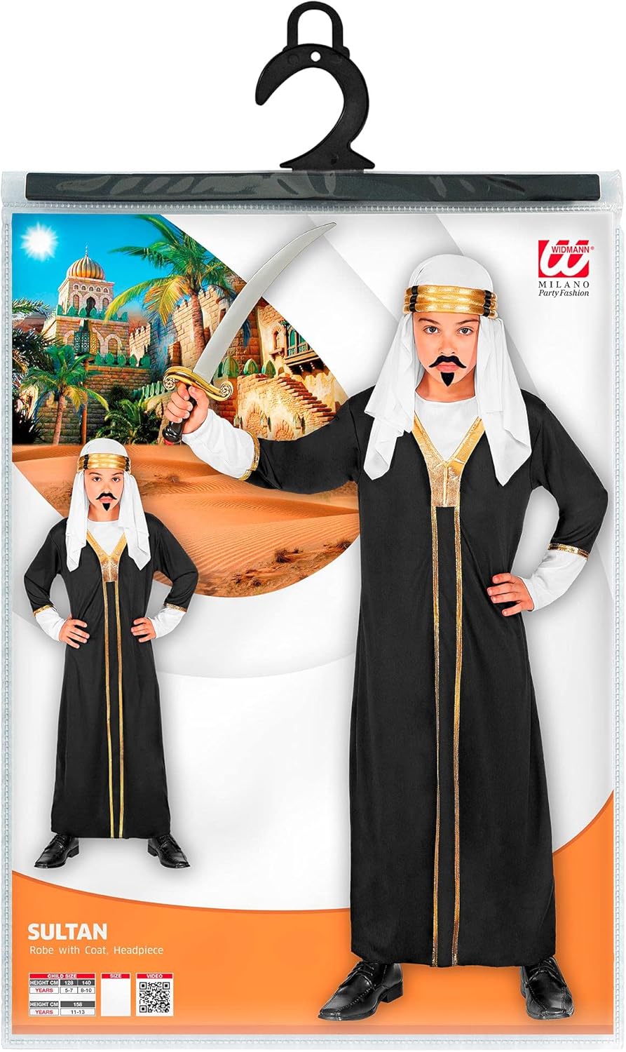 WIDMANN - Sultan costume including robe with coat and headpiece. Perfect for themed birthday parties, carnival, halloween. Middle East, Arabian 11-13 Years (158cm)
