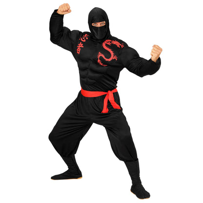 Widmann 00523 Adult Costume Muscle Muscular ninja, Ski Hat, Trousers and Belt ? Black