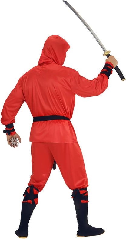 Widmann 01331 Adults Dragon Ninja Costume, Hooded Top, Trousers, Belt, Face Mask, Red