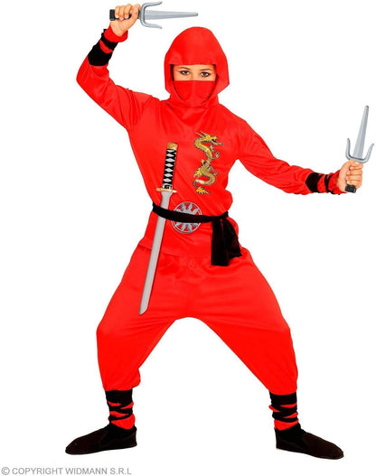 WIDMANN - Dragon Ninja Children's Costume, Hooded Top, Trousers, Belt, Face Mask, Red 158 Red
