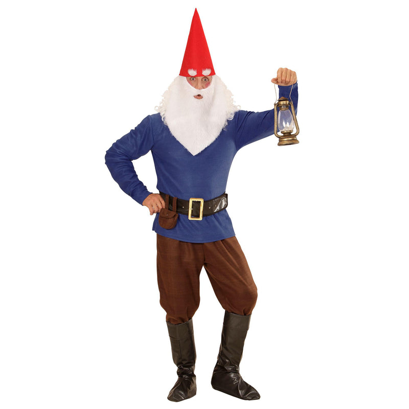 Widmann 01343 - Adult Costume Dwarf, jacket, pants, belt with bag, shoe cover, hat with ears, eyebrows and beard M Blue