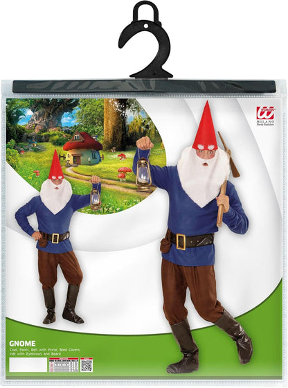 Widmann 01343 - Adult Costume Dwarf, jacket, pants, belt with bag, shoe cover, hat with ears, eyebrows and beard M Blue