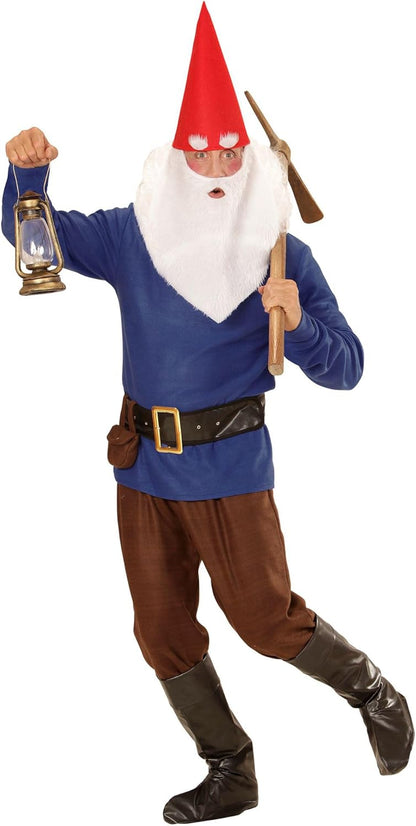 Widmann 01343 - Adult Costume Dwarf, jacket, pants, belt with bag, shoe cover, hat with ears, eyebrows and beard M Blue