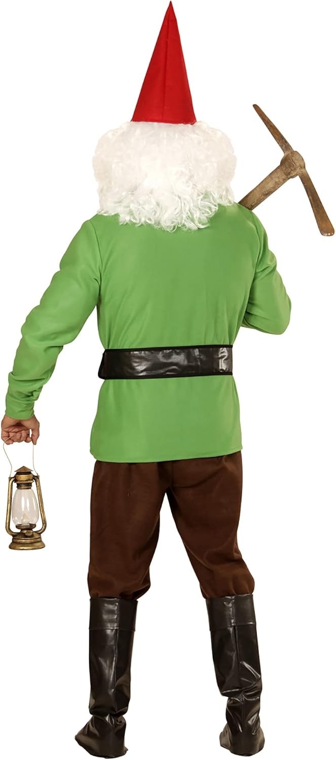 Widmann 01343 - Adult Costume Dwarf, jacket, pants, belt with bag, shoe cover, hat with ears, eyebrows and beard XL Grün