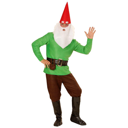 Widmann 01343 - Adult Costume Dwarf, jacket, pants, belt with bag, shoe cover, hat with ears, eyebrows and beard XL Grün