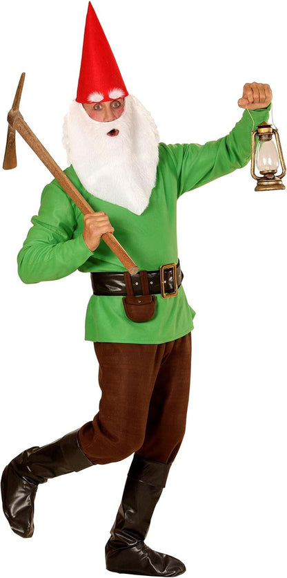 Widmann 01343 - Adult Costume Dwarf, jacket, pants, belt with bag, shoe cover, hat with ears, eyebrows and beard XL Grün