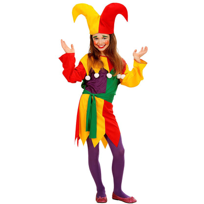 Widmann - Kinderkostüm Jolly Jester, Kleid, Gürtel, Hut, Clown, Zirkus, Karneval, Mottoparty Age 11-13