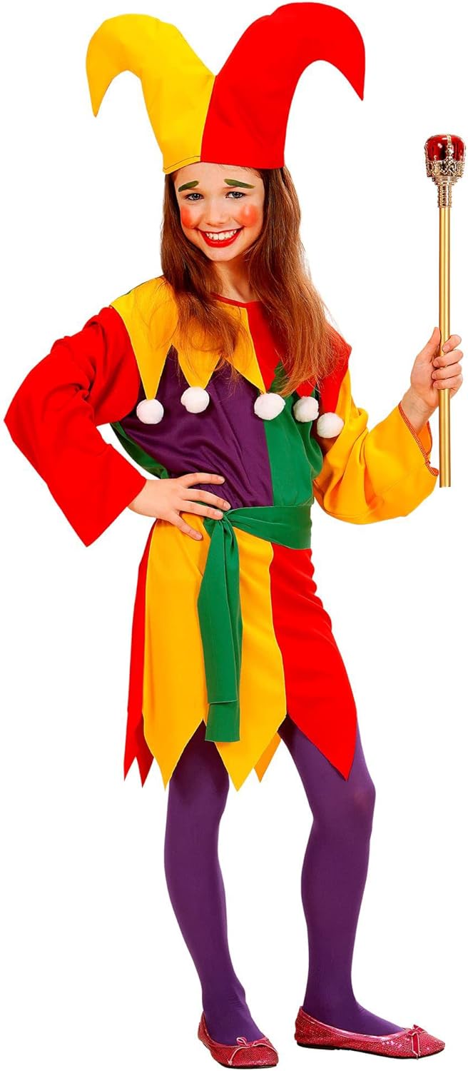 Widmann - Kinderkostüm Jolly Jester, Kleid, Gürtel, Hut, Clown, Zirkus, Karneval, Mottoparty Age 11-13