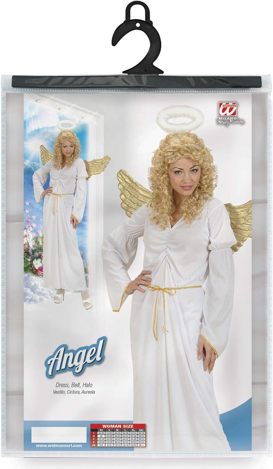 Widmann - Angel Costume, Dress, Belt and Halo, Christmas, Carnival, Theme Party