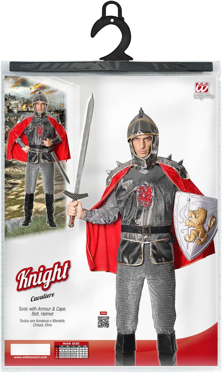 Widmann - Kostüm Ritter, Tunika mit Rüstung und Umhang, Gürtel, Helm, Mittelalter, Mottoparty, Karneval