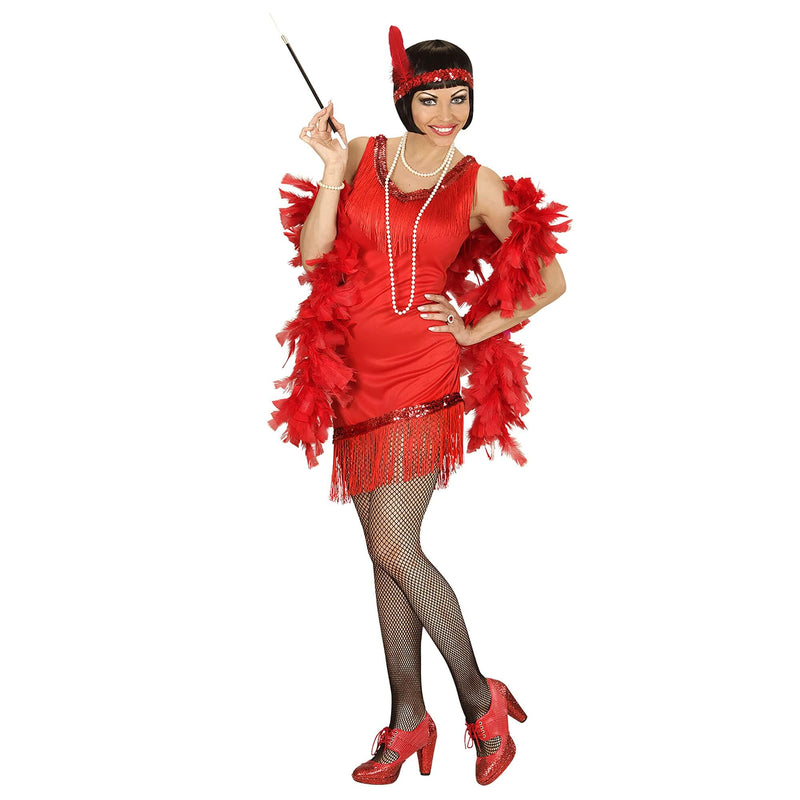 Widmann 03062 ? Adult Fancy Dress Costume with Dress, Gloves, Headband with Feather, red