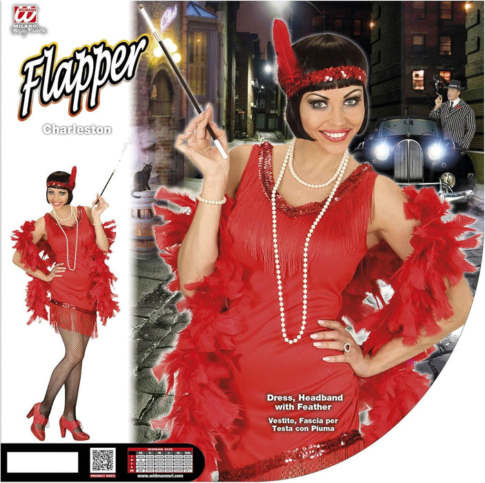 Widmann 03062 ? Adult Fancy Dress Costume with Dress, Gloves, Headband with Feather, red