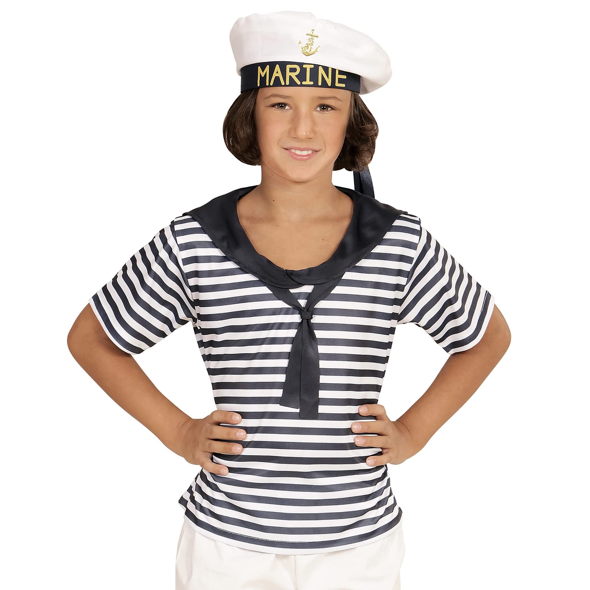 Widmann 03114 Children's Costume Set, Shirt and Hat, White, Size 104 104 White