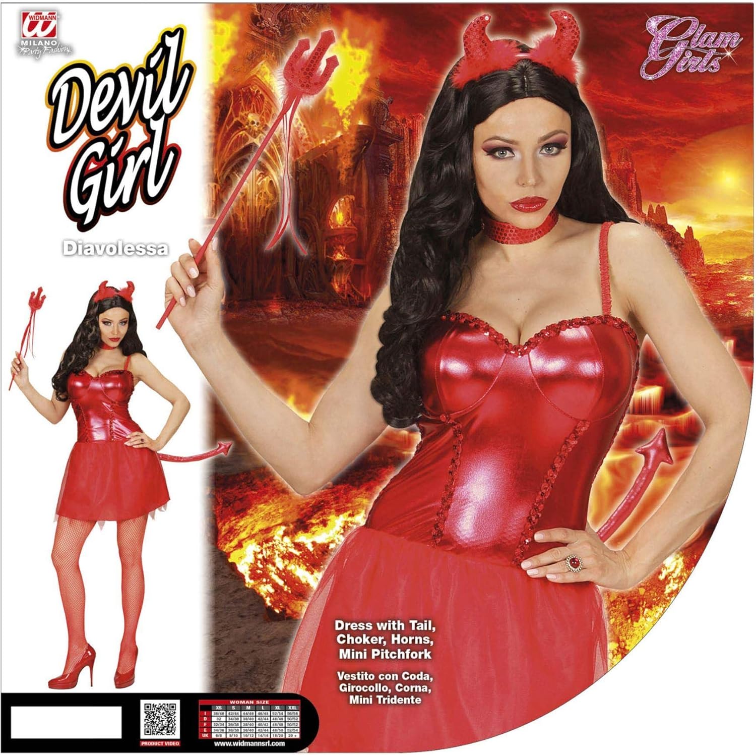 "DEVIL GIRL" (dress with tail, choker, horns, mini pitchfork) - (S)