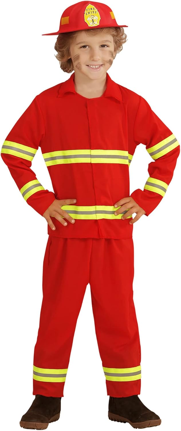 Widmann - Kinderkostüm Feuerwehrmann, Jacke, Hose, Helm, Fireman, Fasching, Mottoparty, Karneval 104