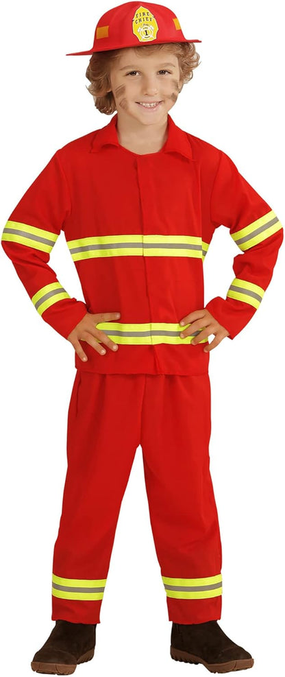 Widmann - Kinderkostüm Feuerwehrmann, Jacke, Hose, Helm, Fireman, Fasching, Mottoparty, Karneval 104
