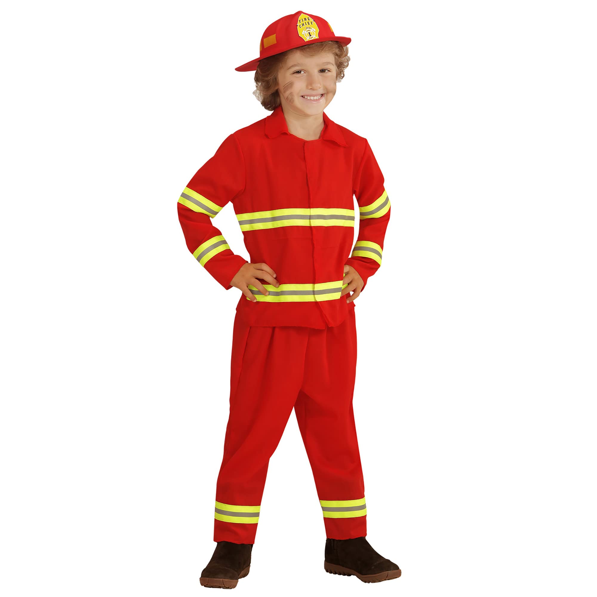 Widmann - Kinderkostüm Feuerwehrmann, Jacke, Hose, Helm, Fireman, Fasching, Mottoparty, Karneval 104