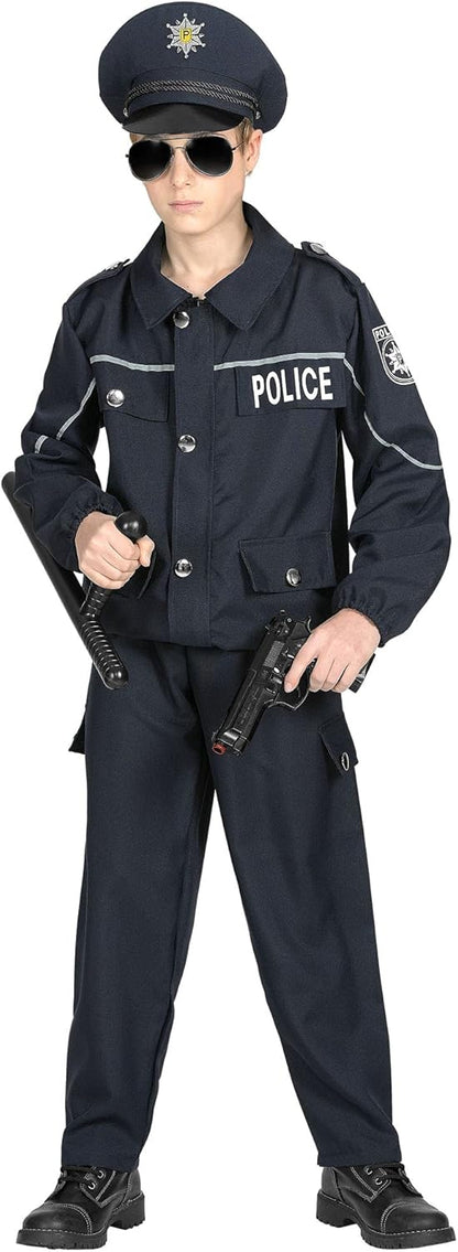 Widmann - Children's police officer costume, top, trousers, hat, law enforcement, carnival, theme party 116