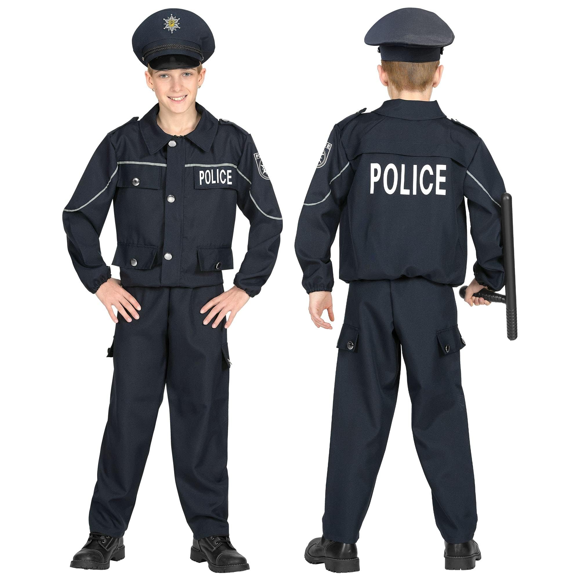 Widmann - Children's police officer costume, top, trousers, hat, law enforcement, carnival, theme party 116